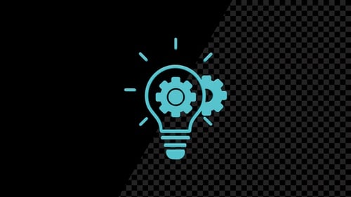 3D Lightbulb with Rotating Gears Idea Concept Animation