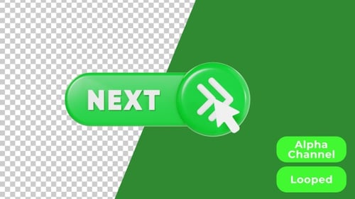 3D Animated Next Button | Alpha Channel