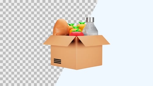 3D Animated Cardboard Delivery Box with Food Items