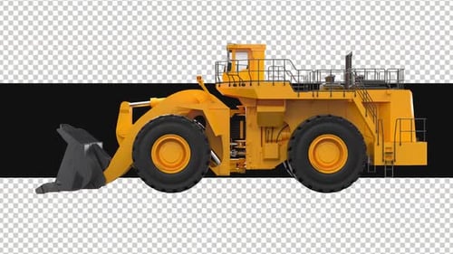 Heavy Industrial Wheel Loader 3D Animation on Alpha Channel