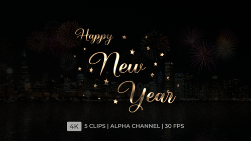 Golden Happy New Year Elegant Text Animation Pack with Stars