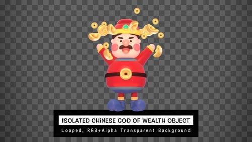 Chinese New Year God of Wealth with Falling Gold Coins