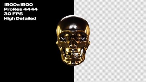 Halloween Gold Skull Loop Animation On Alpha