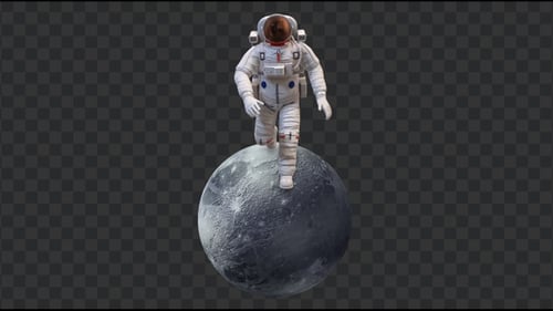 Running Astronaut in Pluto Surface, Loop + Alpha Channel