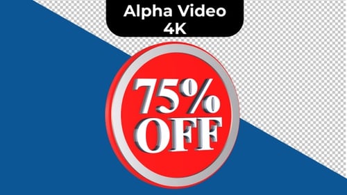 Rotating 3D 75% Off Discount Badge