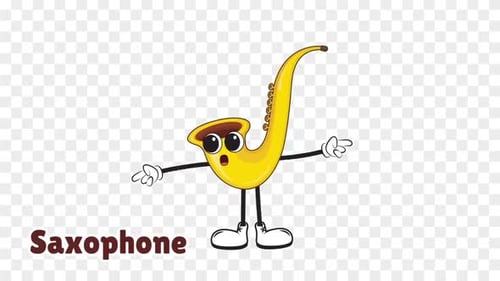Animated Cartoon Saxophone Character with Waving and Pointing Gestures