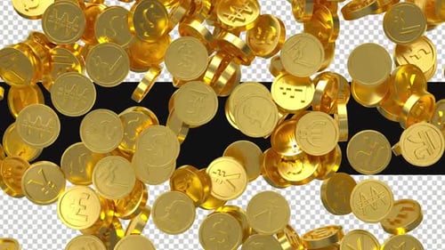 3D Gold Coins Transitions On Alpha