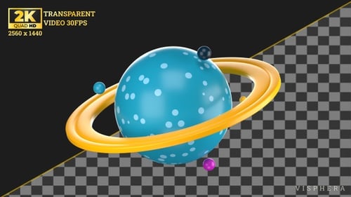 3D Saturn-Planet-Animation, Weltraumastronomie, Galaxie-Overlay, transparenter Hintergrund, 2K