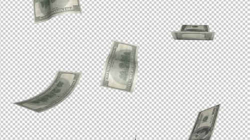 Pack of One Hundred Dollars Banknote Animation, on Alpha Channel, Loop