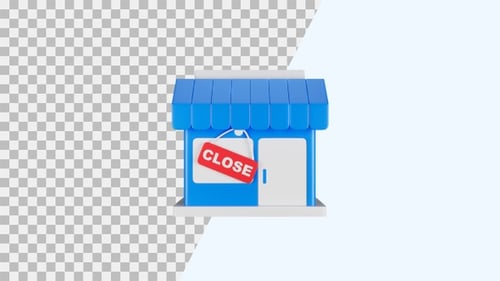 3D Animation Icon of Shop Closed | Alpha Channel