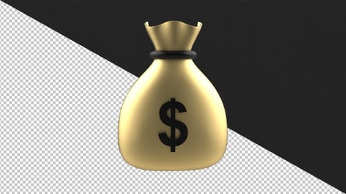 3D Gold Money Bag Rotation Animation with Dollar Sign