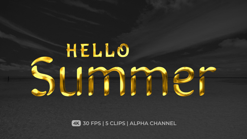 Shiny Gold Hello Summer Animated Title Pack with Alpha Channel