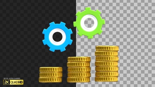 3D Gears and Coin Stacks | Alpha Channel