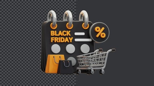 3D Black Friday Sale Calendar with Shopping Cart and Bags