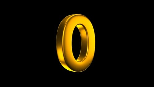 Golden 3D Number Zero Rotating on Black Background