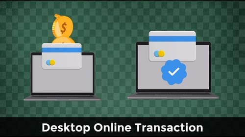 Desktop Online Transaction Animation – Digital Dollar And Card Approved Motion Graphic