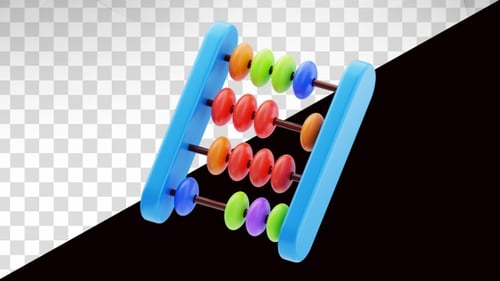 3D Animation of Abacus with Colorful Beads on Alpha Channel