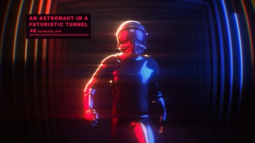 Animated Astronaut Figure with Pulsing Red and Blue Neon Lights