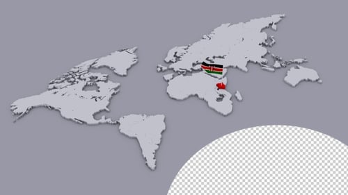 3D World Map Reveal with Waving Kenya Flag Pin