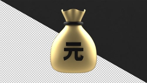 Rotating 3D Gold Money Bag with Yuan Symbol