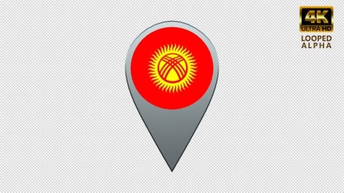 3D Spinning Map Pin with Kyrgyzstan Flag Animation
