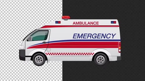 Animated Flat Design Ambulance Driving with Flashing Lights