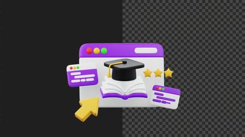3D Education Website Animation | 4K Looping Motion Graphic with Alpha Channel