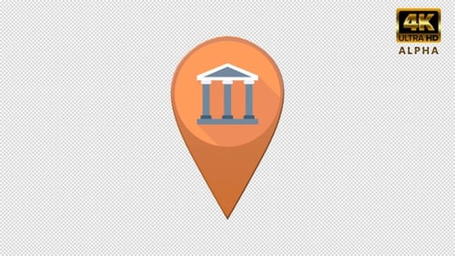 3D Animated Location Pin with Bank Building Icon