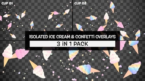 Colorful Ice Cream and Confetti Falling Overlay