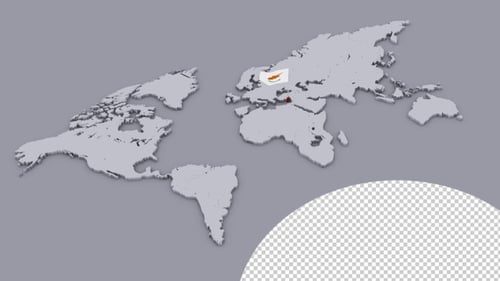 Cyprus Flag On Extruded World Map