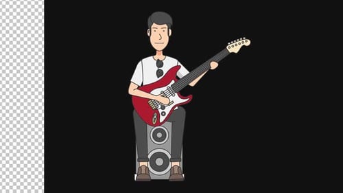 Rock Roll Guitarist Character Animation Alpha Channel