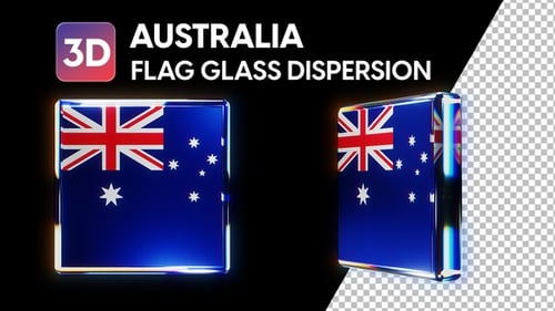 Insignia con forma de bandera con forma de icono de Australia, cubo 3D, vidrio redondeado, dispersión realista, rotación 360