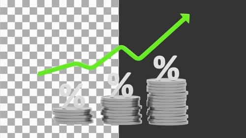 3D Animation of Increasing Interest Rates Coins | Alpha Channel
