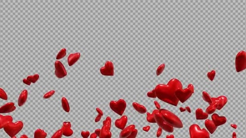 Glossy Red Hearts Flying Upwards Animation