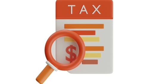 3D Render Illustration of Tax Document with Magnifying Glass for Financial Audit Concept