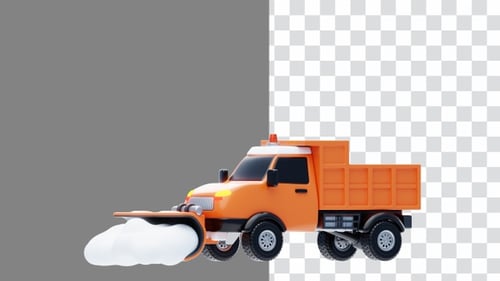 3D Animation of Orange Snowplow Model Winter Road Clearing | Alpha Channel