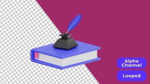 3D Animated Books and Inkwell | Alpha Channel