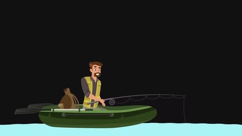 Fishing Boat with man 2D | Alpha Channel