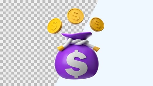 Animated 3D Money Bag with Golden Coins Falling In and Out