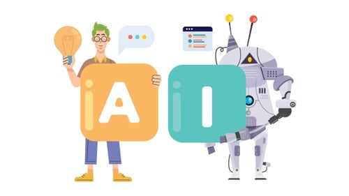 AI Technology Human And Robot Flat Design Concept Animation