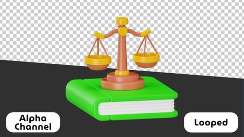 Law Book and Scales of Justice - 3D Legal Symbol | Alpha Channel
