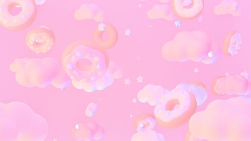 Dreamy Floating Pastel Donuts and Clouds Background