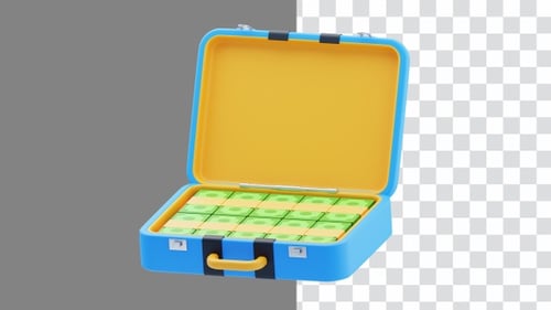 3D Animation of Briefcase Filled with Stacks of Cash | Alpha Channel
