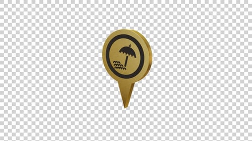 Gold 3D Rotating Beach Location Map Pin Animation