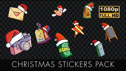 Animated Christmas Flat Design Stickers Pack