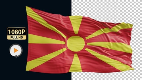 Realistic Waving Flag of North Macedonia with Alpha Channel