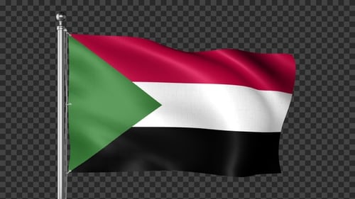 Realistic Sudan Flag Waving Animation on Flagpole