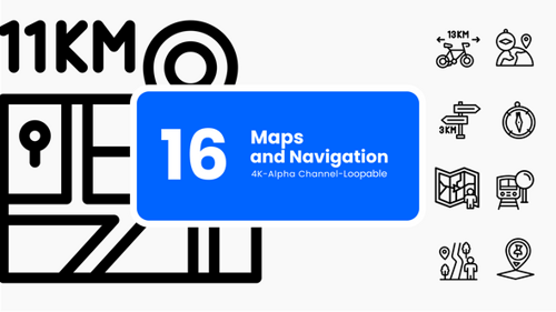 Animated Minimalist Map and Navigation Line Icons