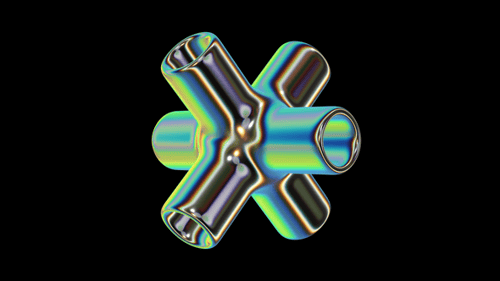 Abstract Object Pipe Joint Cross Metal Steel Glossy Reflection Chrome Holographic Hologram Trance