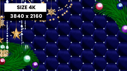 Elegant Christmas Decorations Animation with Gold Ornaments and Blue Background